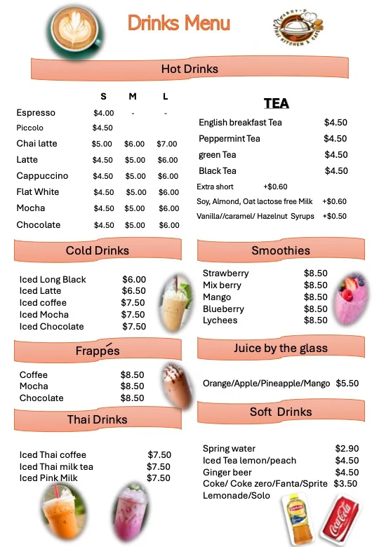 Menu, aRoy-D Thai Kitchen & Cafe