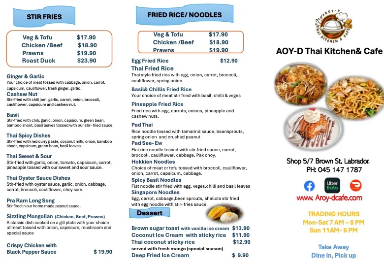 Menu, aRoy-D Thai Kitchen & Cafe