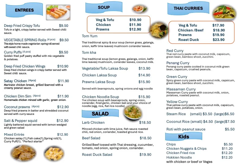 Menu, aRoy-D Thai Kitchen & Cafe