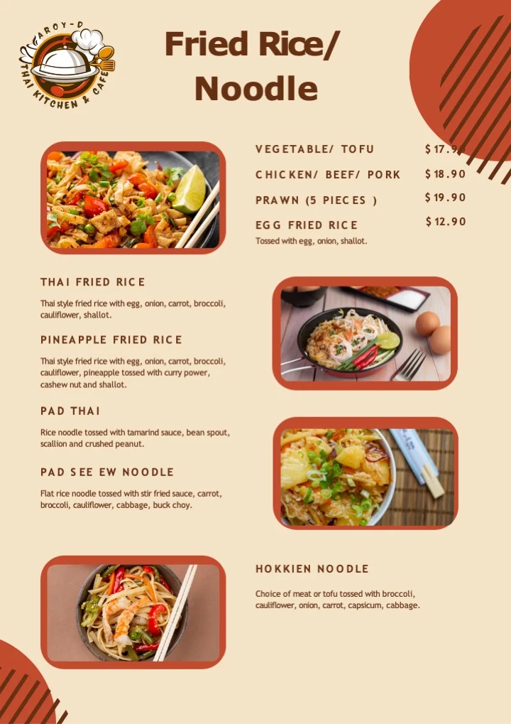 Menu, aRoy-D Thai Kitchen & Cafe