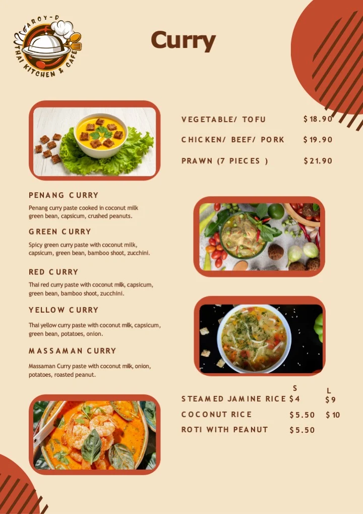 Menu, aRoy-D Thai Kitchen & Cafe