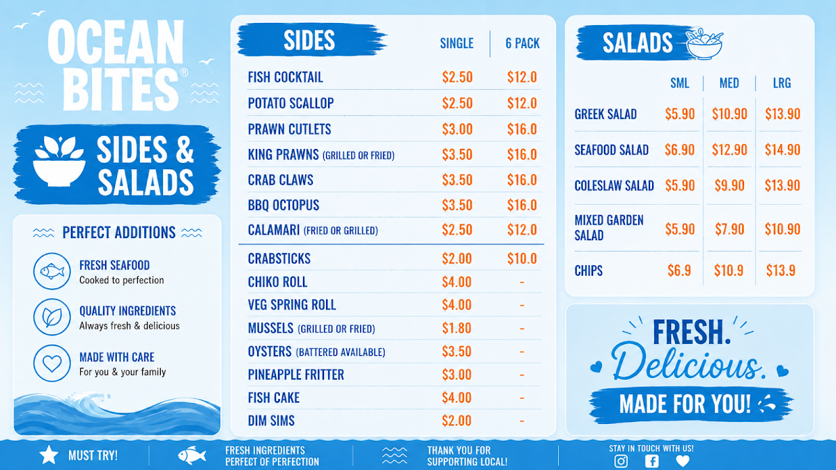 Menu, OCEAN BITES CARNES HILL