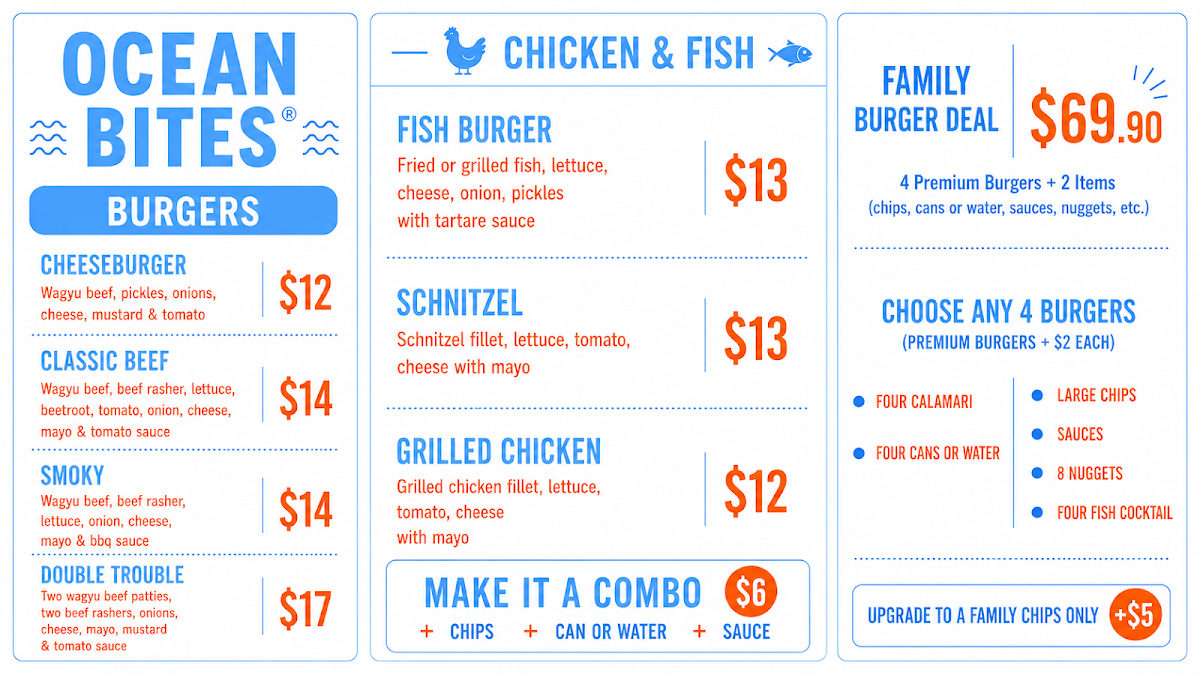 Menu, OCEAN BITES CARNES HILL