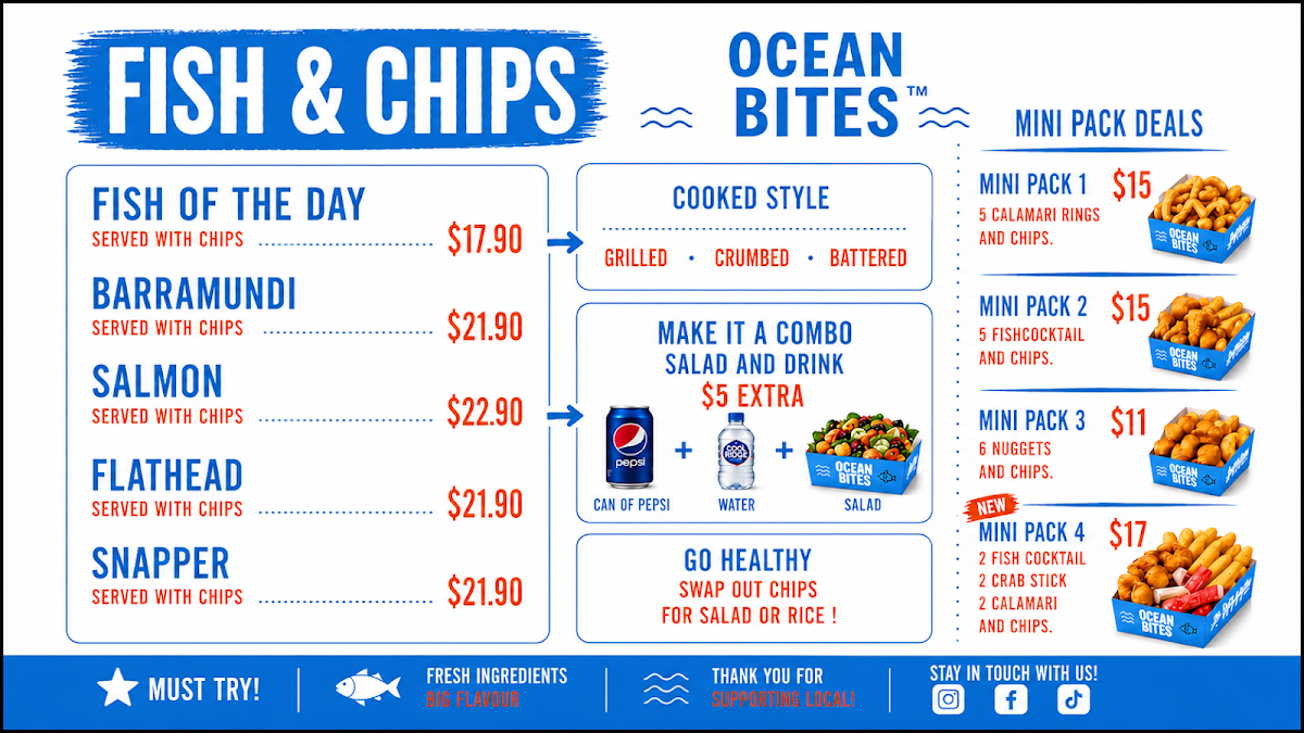 Menu, OCEAN BITES CARNES HILL