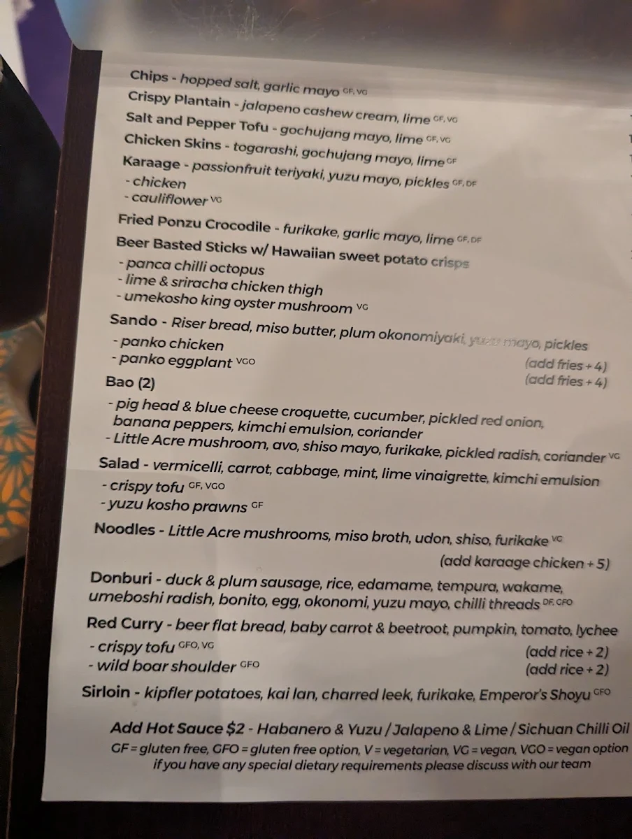 Menu, Working Title Brew Co.