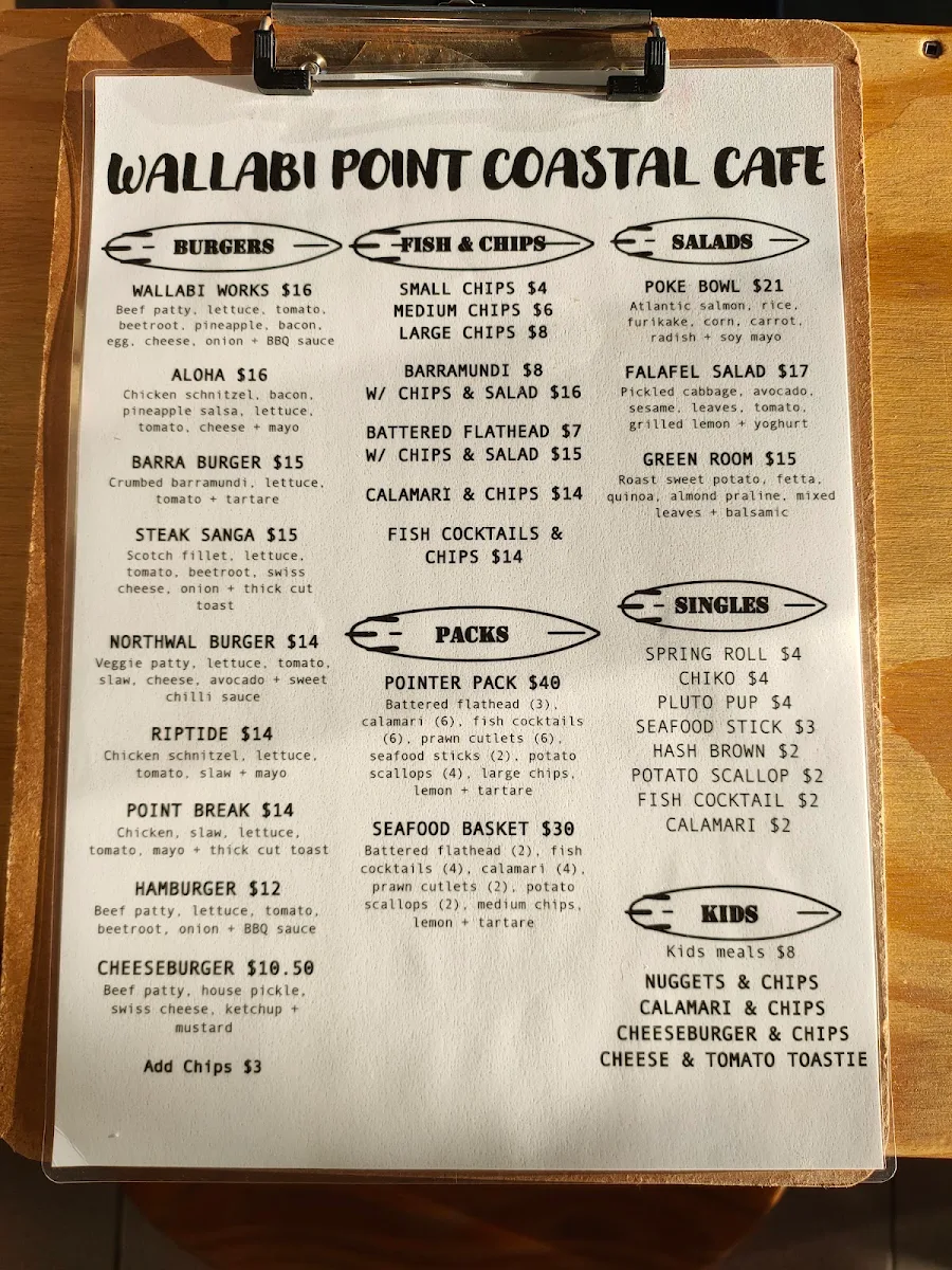 Menu, Wallabi Point Coastal Cafe