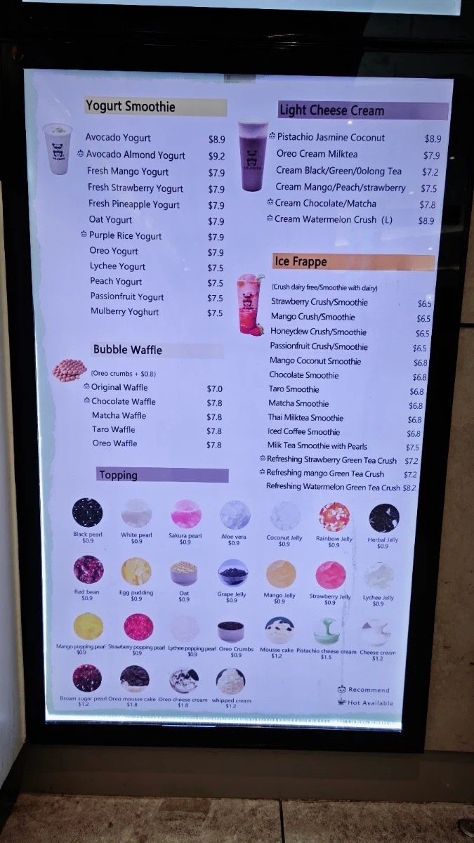 Menu, Mr.Panda Bubble Tea