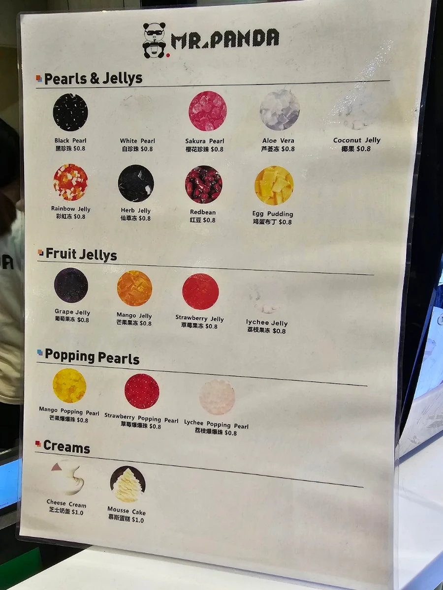 Menu, Mr.Panda Bubble Tea