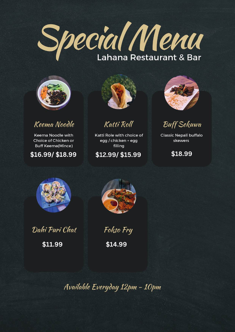 Menu, Lahana Restaurant and Bar