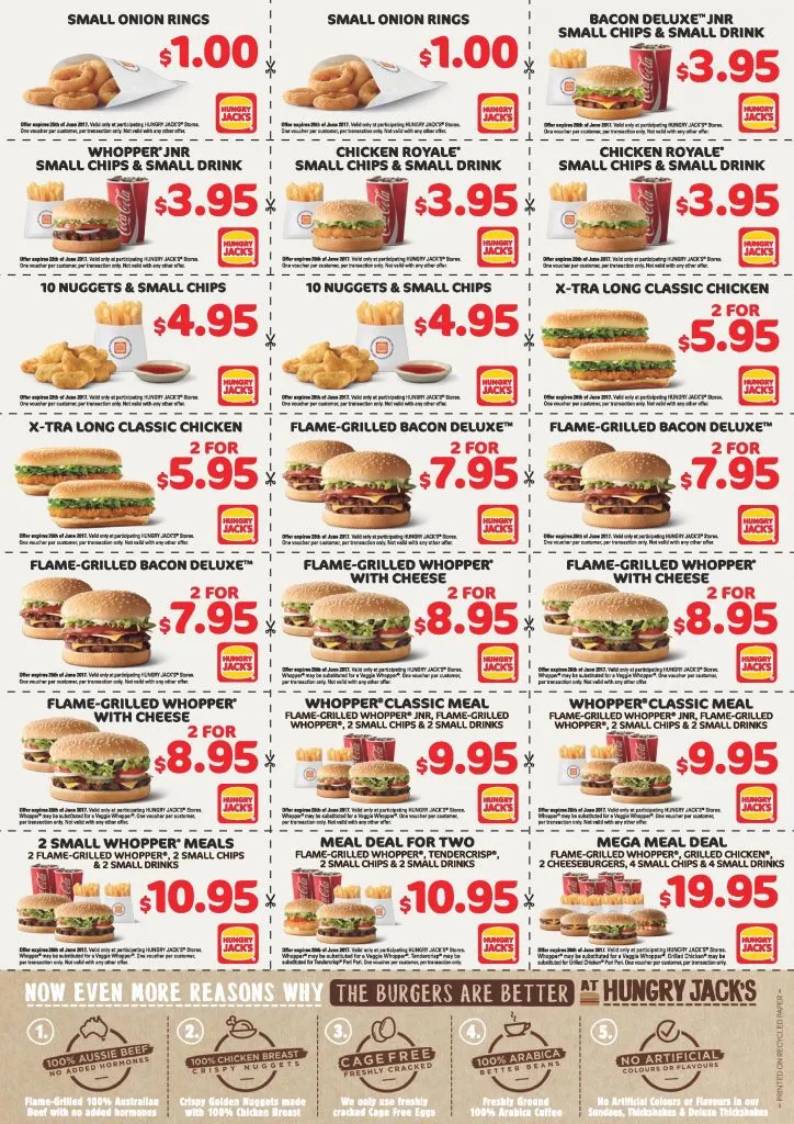 Menu, Hungry Jack's Burgers Springwood