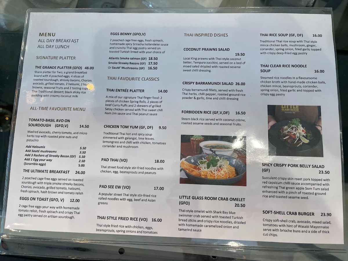 Menu, Little Glass Room Bar & Restaurant
