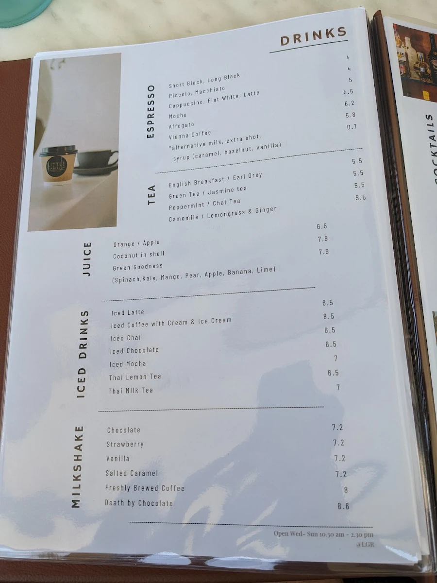Menu, Little Glass Room Bar & Restaurant