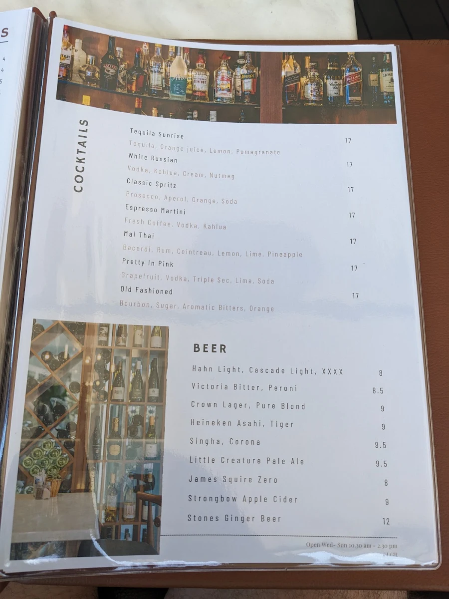 Menu, Little Glass Room Bar & Restaurant