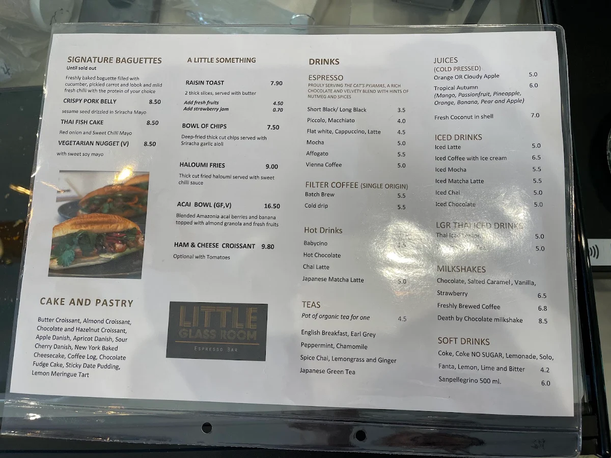 Menu, Little Glass Room Bar & Restaurant