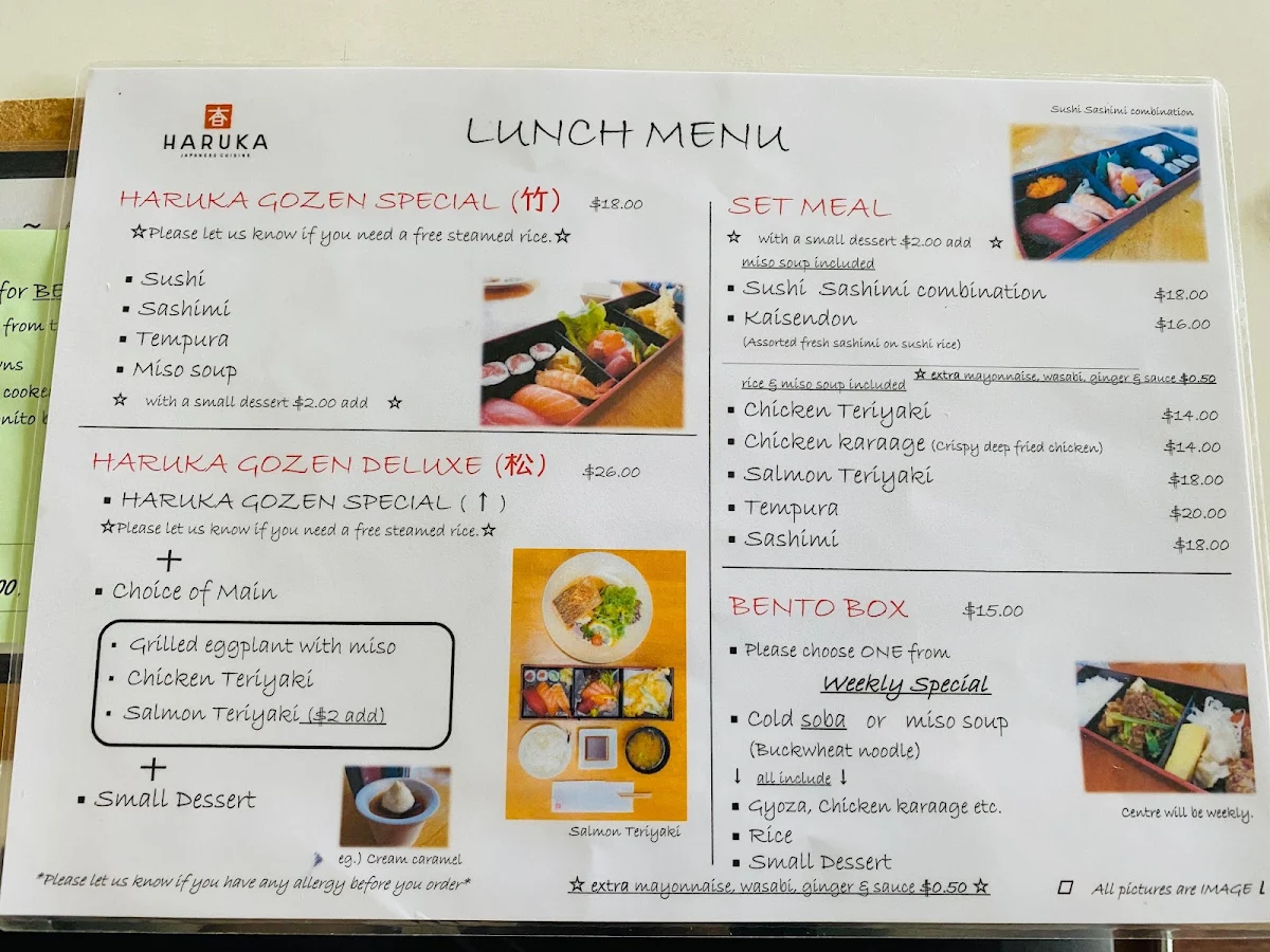 Menu, Haruka Japanese Cuisine