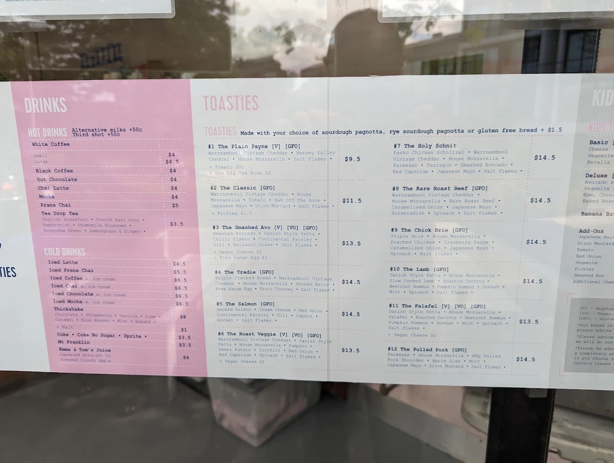 Menu, TOAST IT! Moorabbin