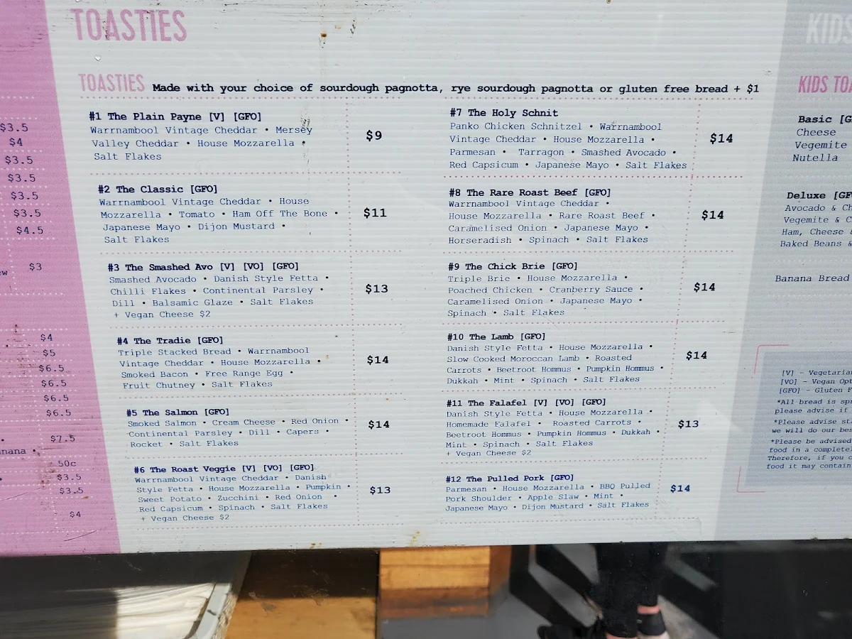 Menu, TOAST IT! Moorabbin