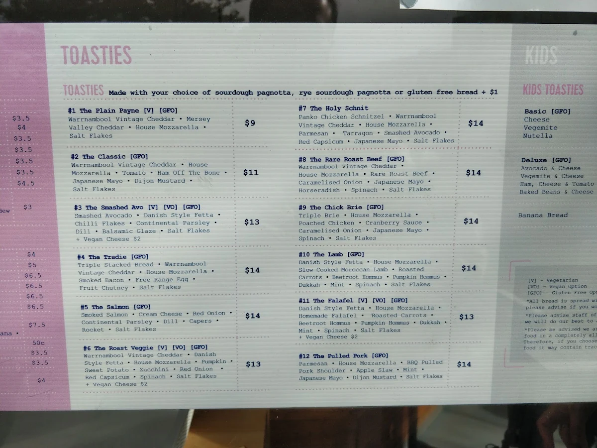 Menu, TOAST IT! Moorabbin