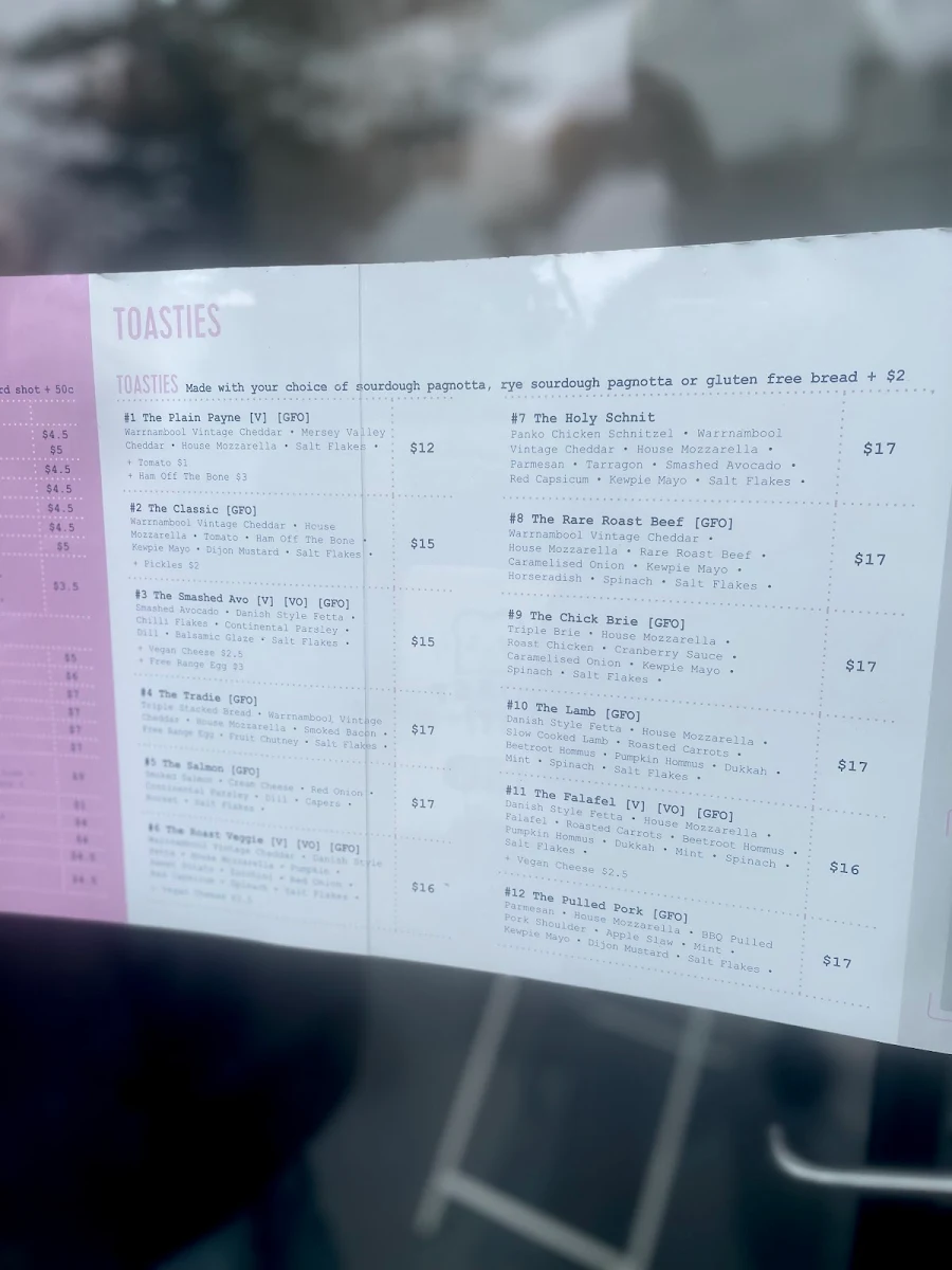 Menu, TOAST IT! Moorabbin