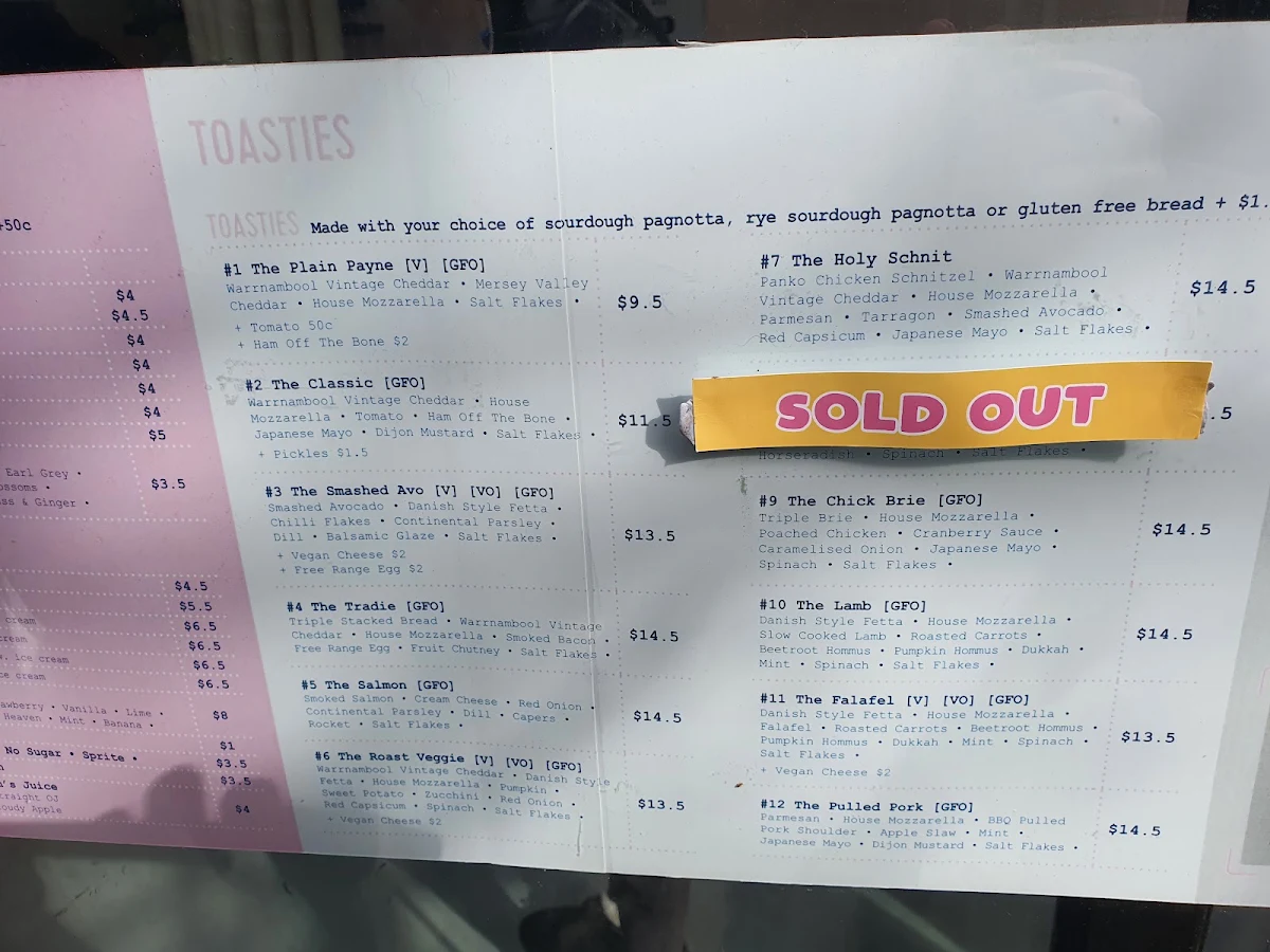 Menu, TOAST IT! Moorabbin