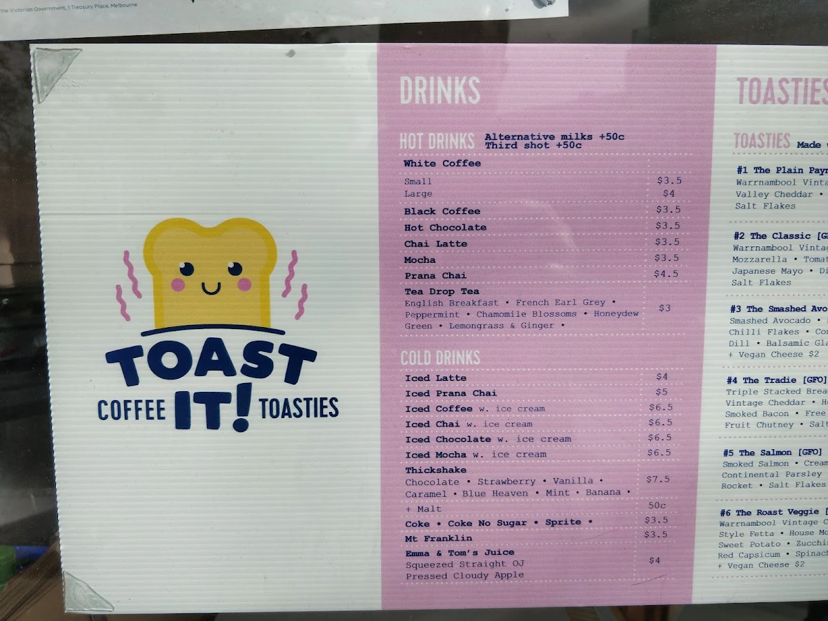 Menu, TOAST IT! Moorabbin