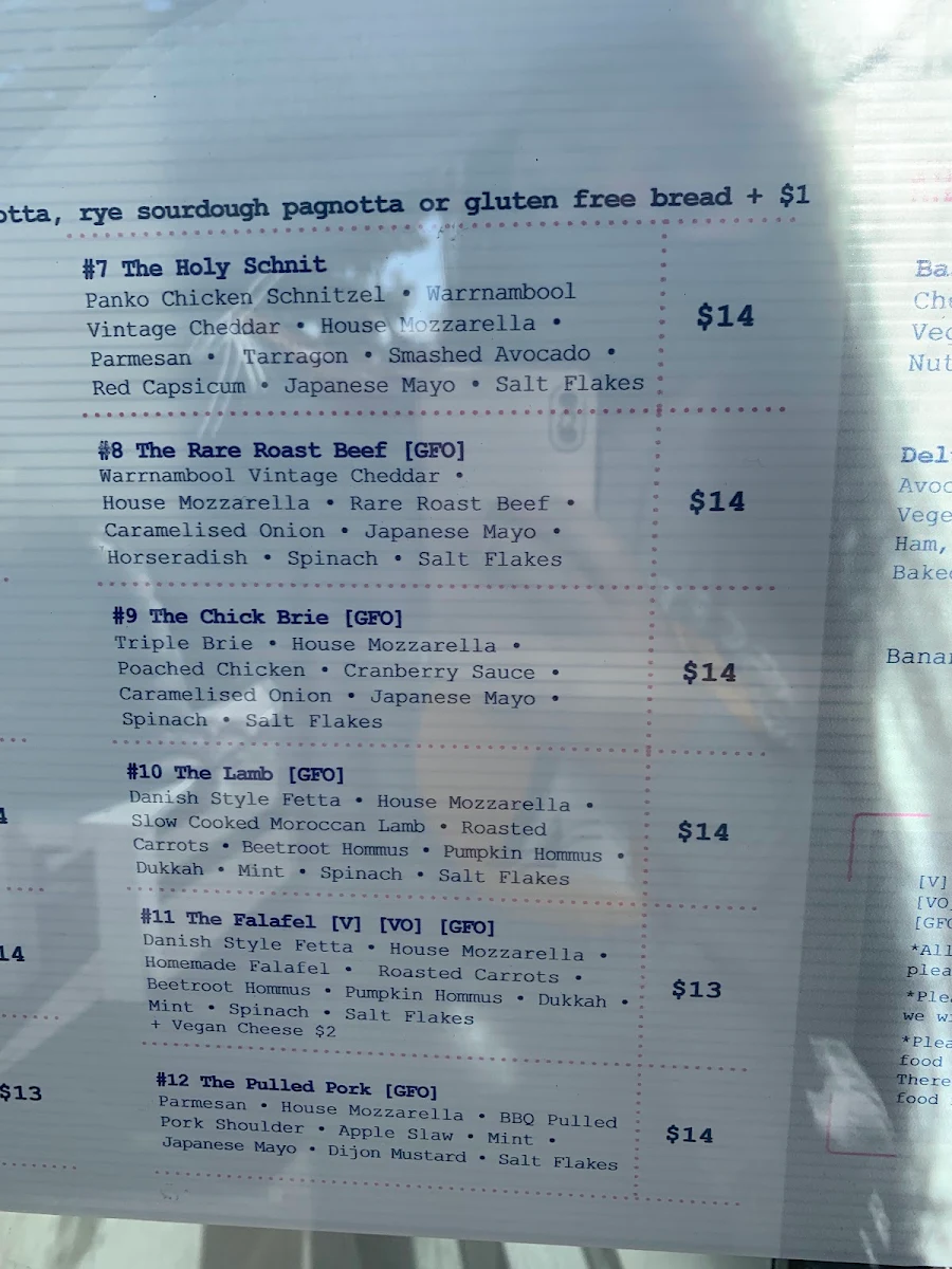 Menu, TOAST IT! Moorabbin