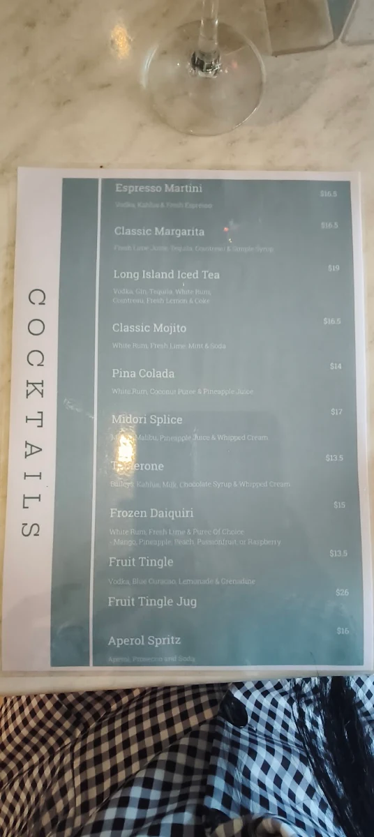 Menu, Caloundra Hotel
