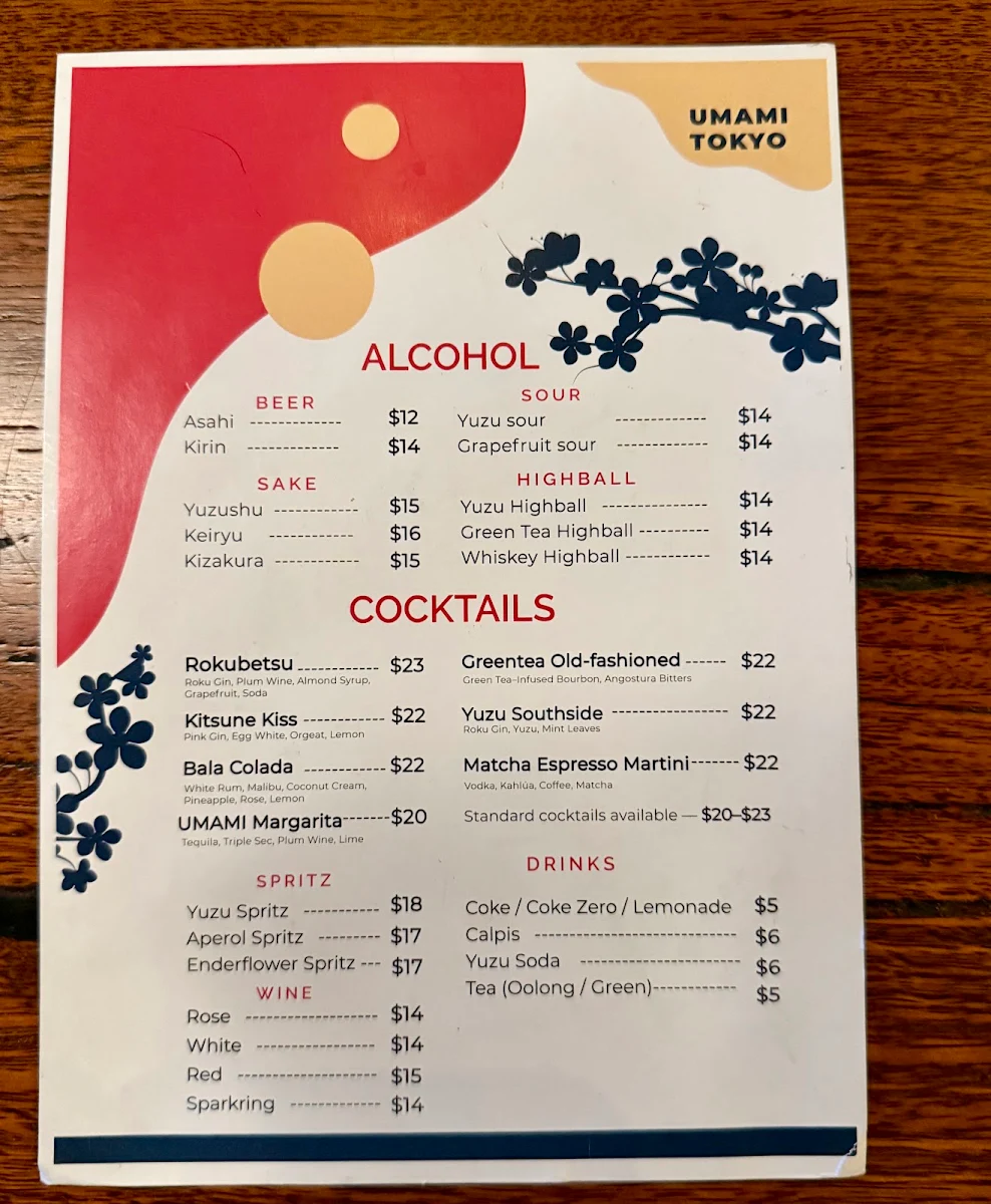 Menu, Umami Tokyo | Ramen and Curry Bar