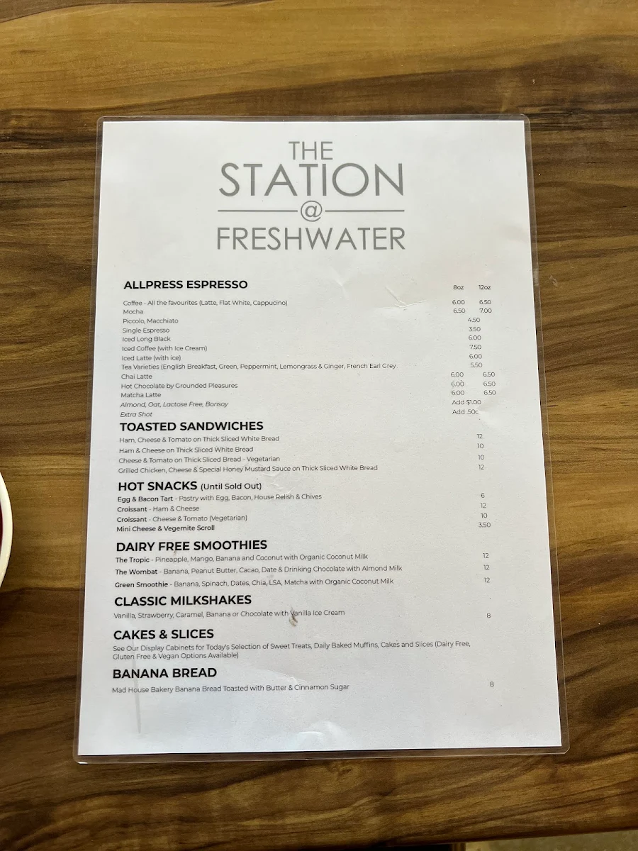 Menu, The Station Freshwater