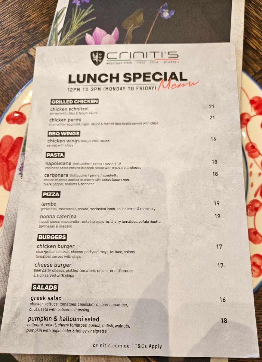 Menu, Criniti’s Carousel