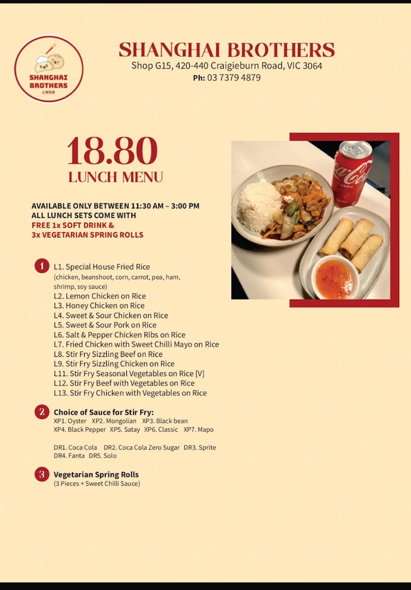 Menu, Shanghai Brothers
