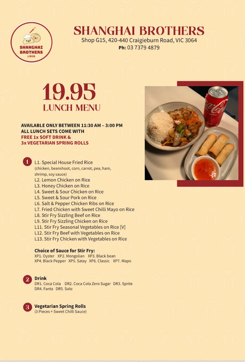 Menu, Shanghai Brothers