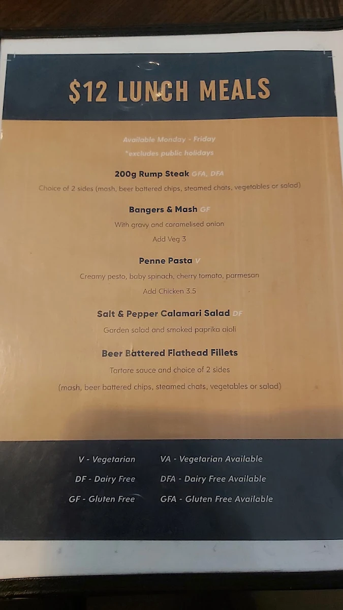 Menu, Edgeworth Tavern