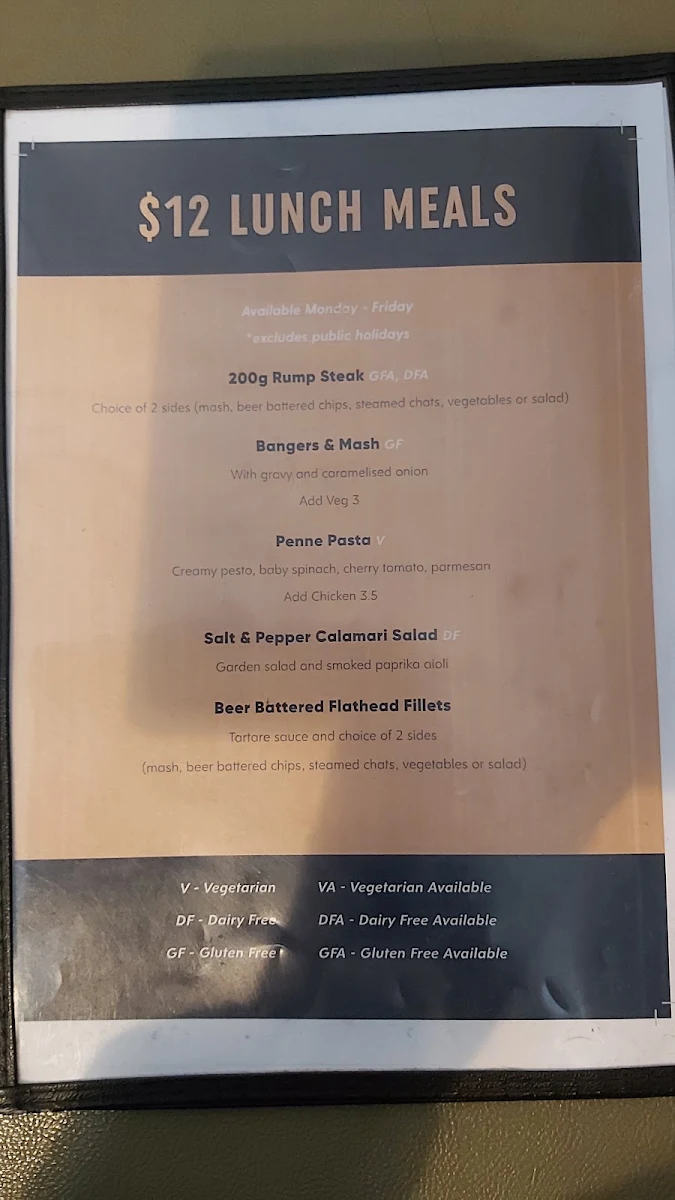 Menu, Edgeworth Tavern