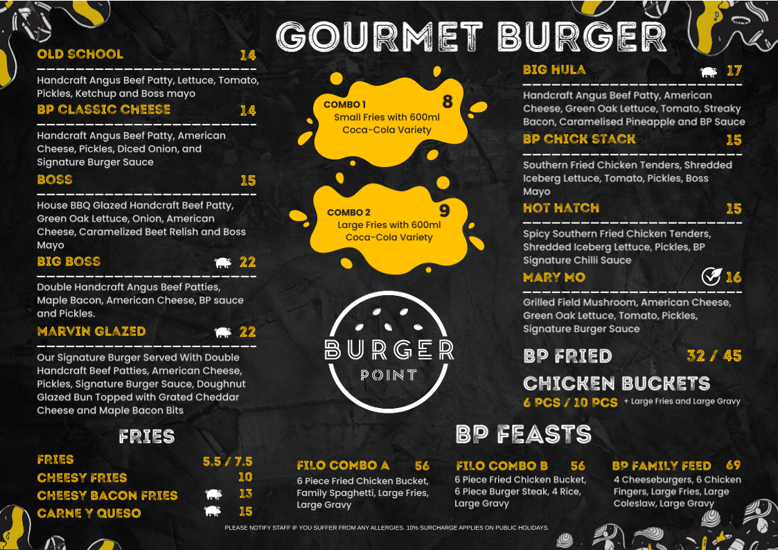 Menu, Burger Point Penrith