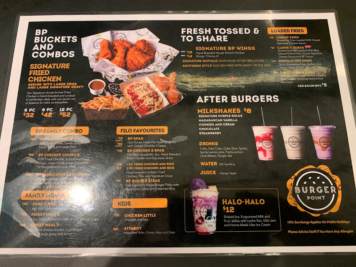 Menu, Burger Point Penrith