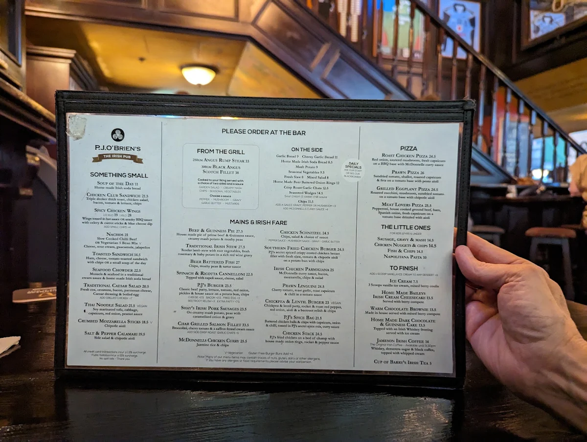 Menu, P.J.O'Brien's