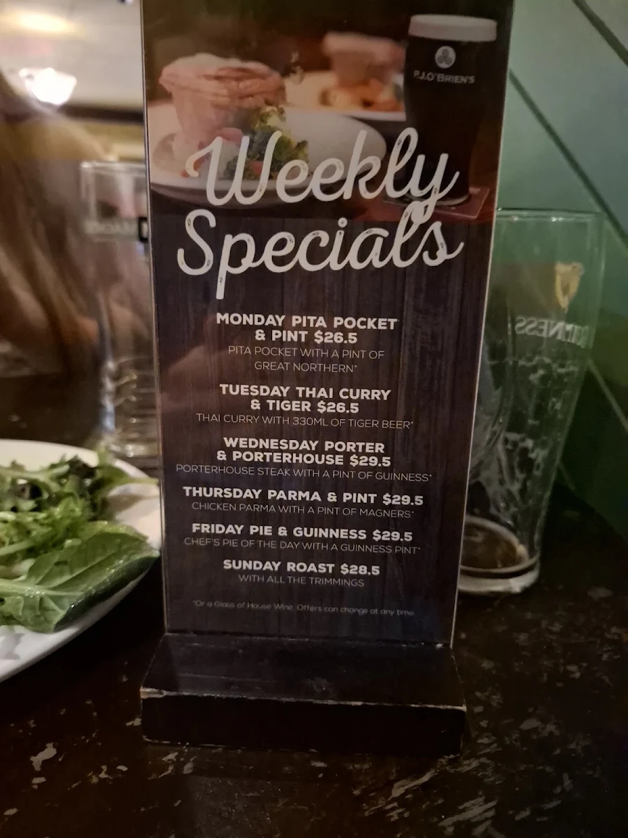 Menu, P.J.O'Brien's