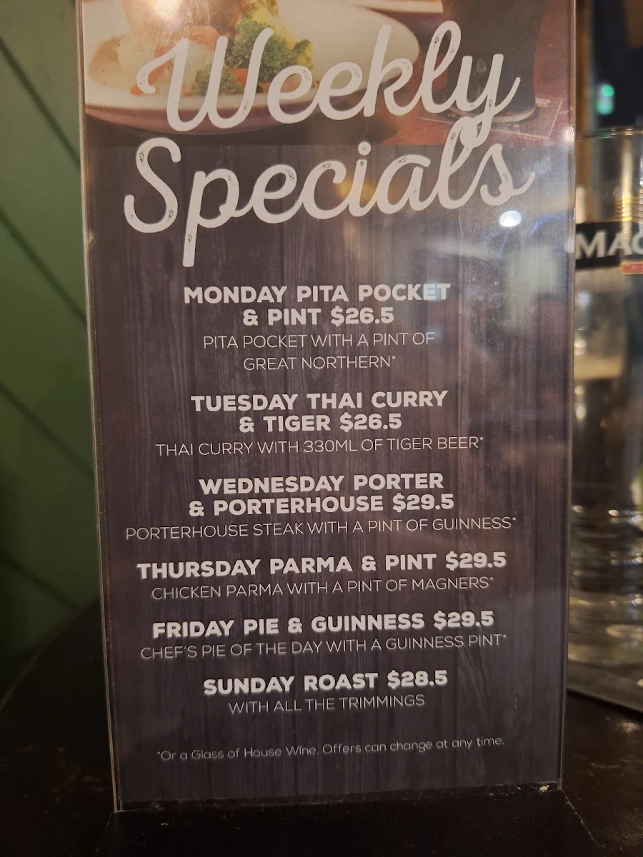 Menu, P.J.O'Brien's