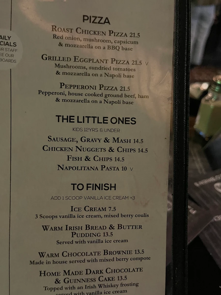 Menu, P.J.O'Brien's