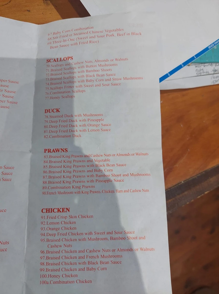 Menu, Kam Tim Restaurant