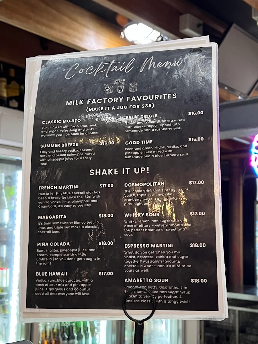 Menu, Wyong Milk Factory