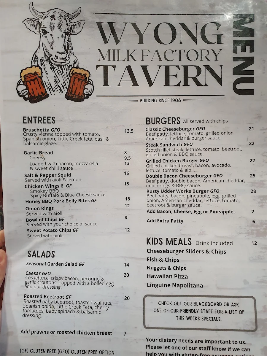 Menu, Wyong Milk Factory