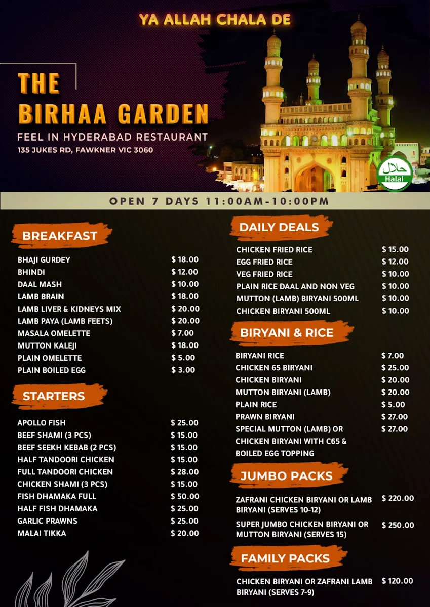 Menu, The Birhaa Garden