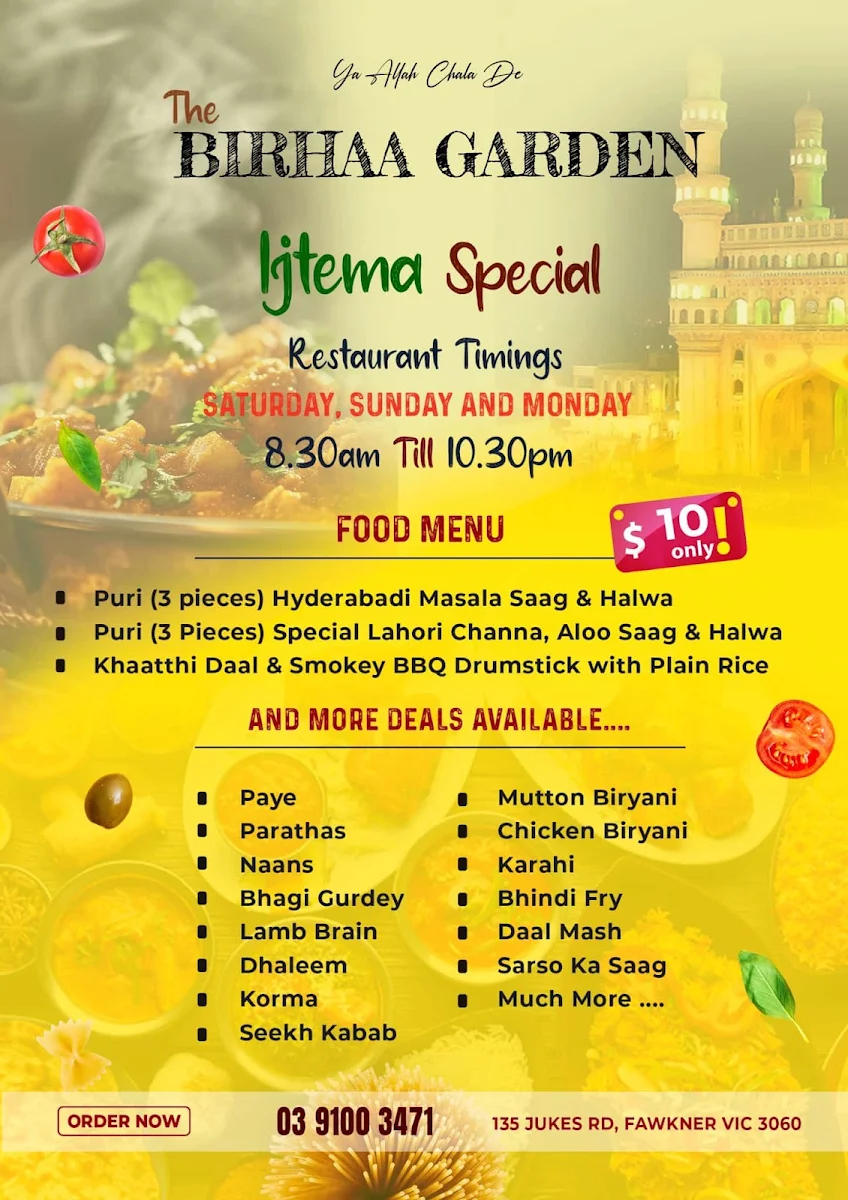 Menu, The Birhaa Garden