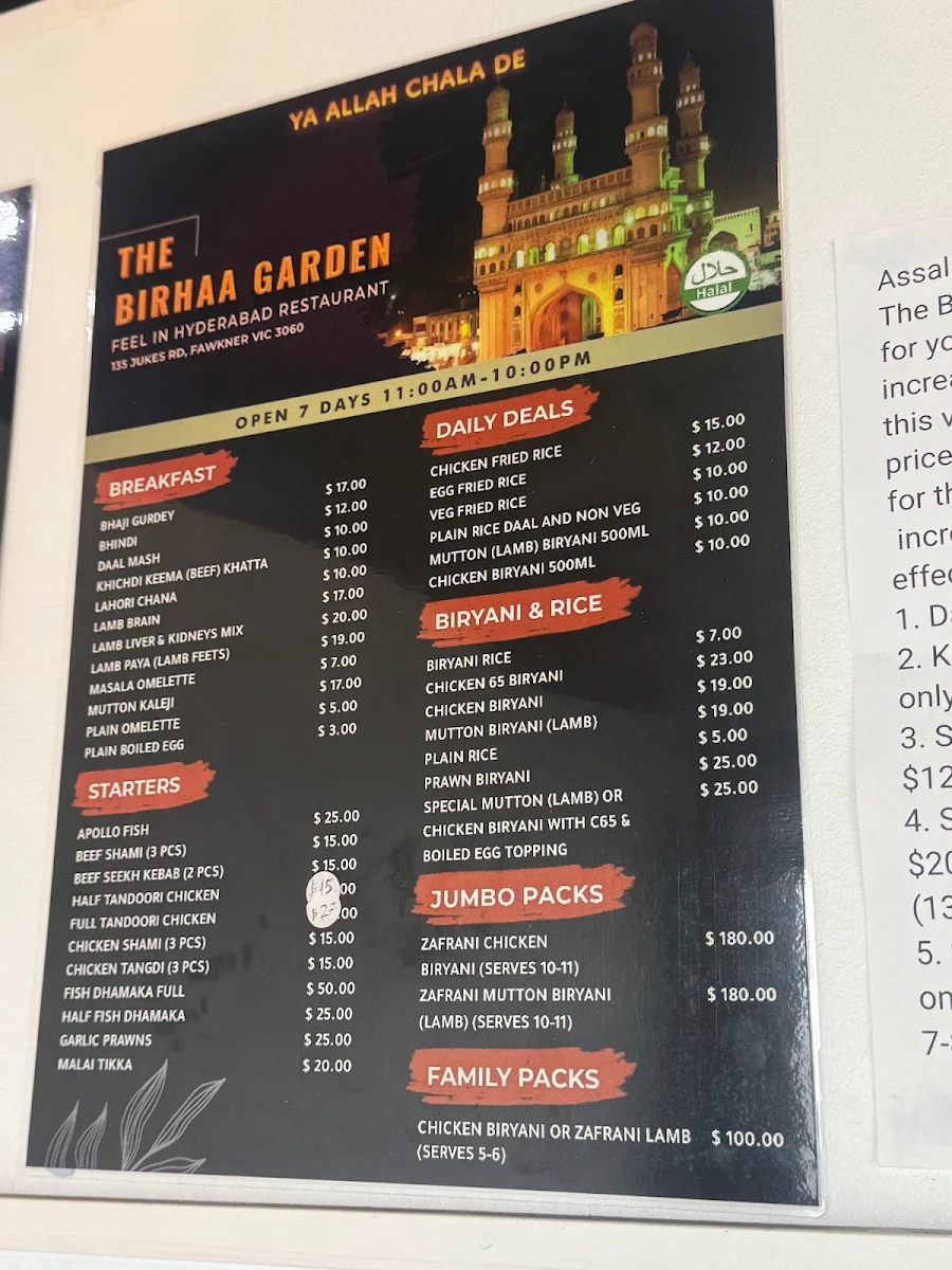 Menu, The Birhaa Garden