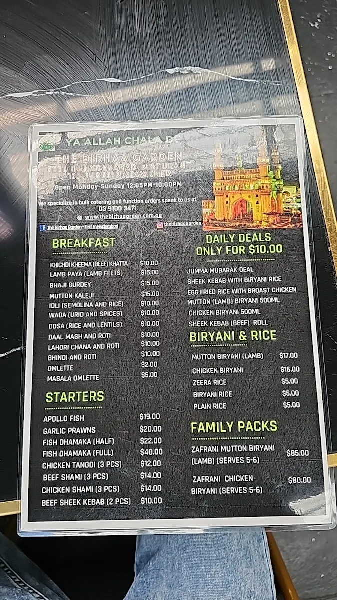 Menu, The Birhaa Garden