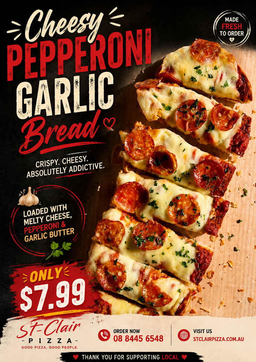 Menu, St Clair Pizza
