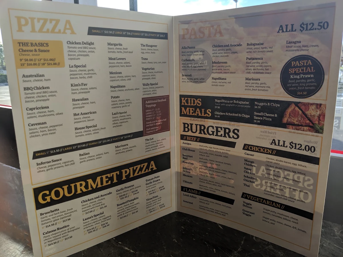 Menu, St Clair Pizza