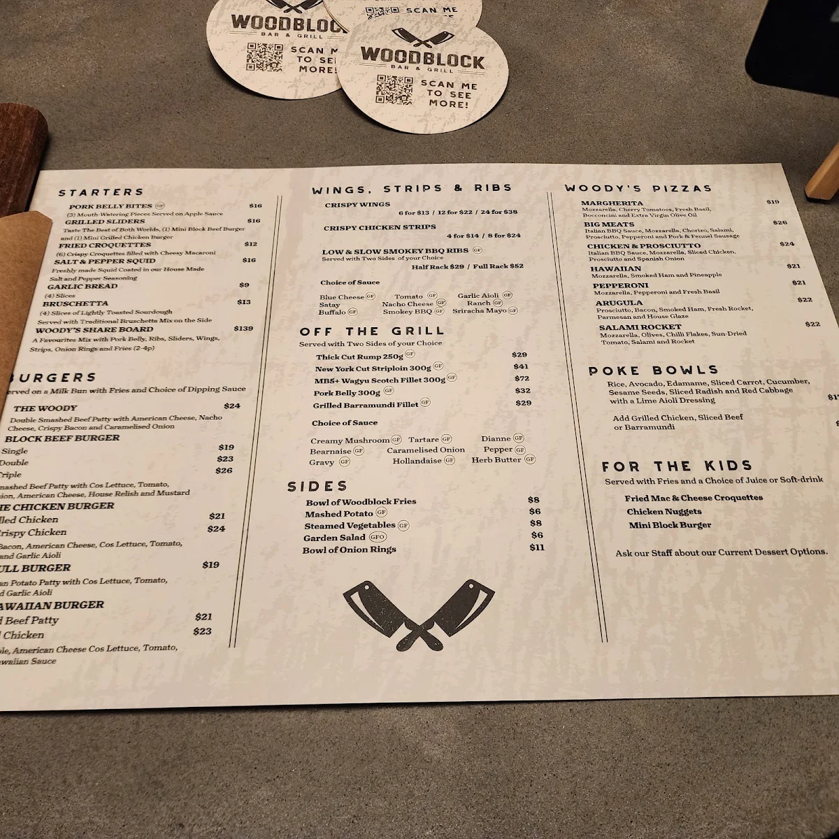 Menu, Grand Hotel & Studios Wyong